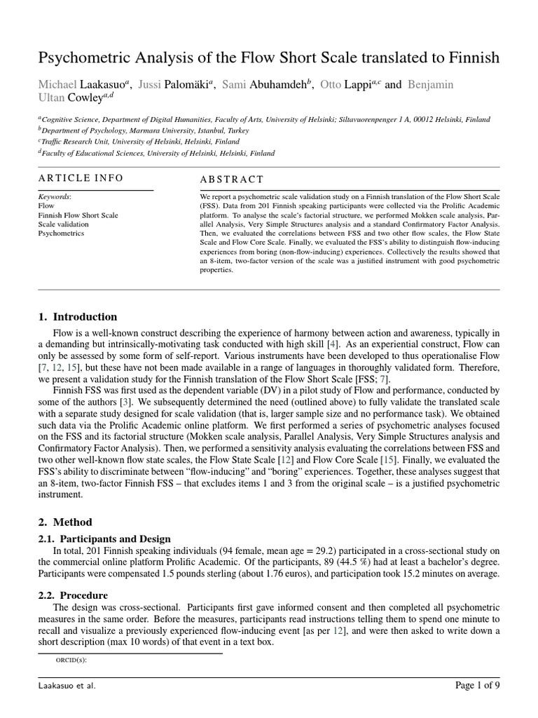 Finnishflowshortscale valid pdf factor analysis psychology