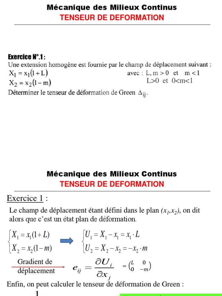 TD N°25-27 Tenseur de Déformation - Élèves | PDF | Mécanique ...