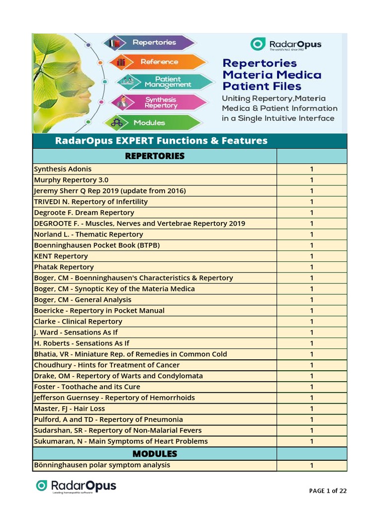 RadarOpus Pro PDF Homeopathy Medical Specialties