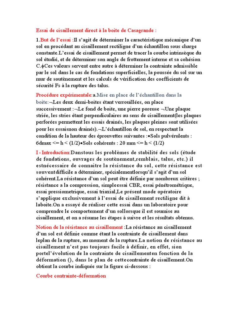 Essai de Cisaillement Direct À La Boite de Casagrande | PDF ...