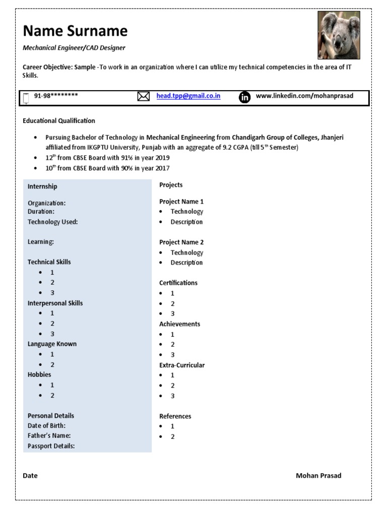 CGCJ - Resume Format - All Branch | PDF