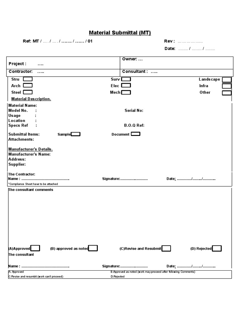Material Submittal Form Template | PDF