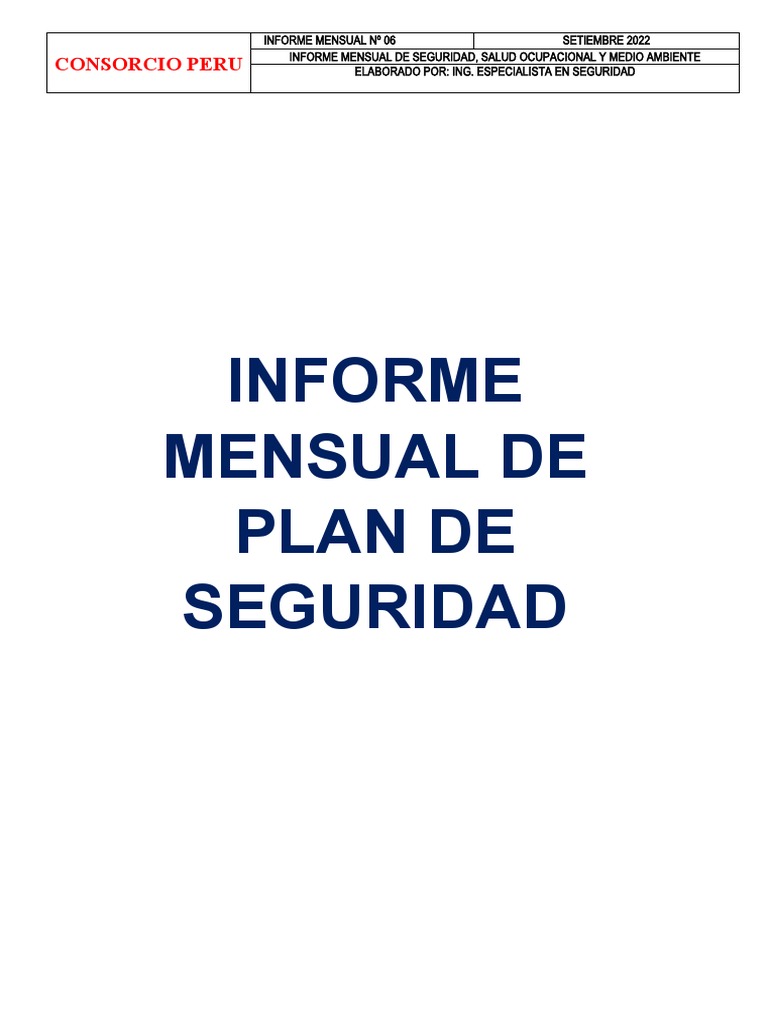 Informe Mensual de Plan de Seguridad | Descargar gratis PDF | Seguridad ...