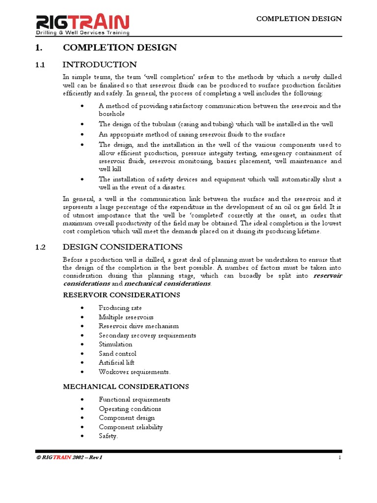 Oil and Gas Well Completion Design | PDF | Casing (Borehole) | Chemical ...