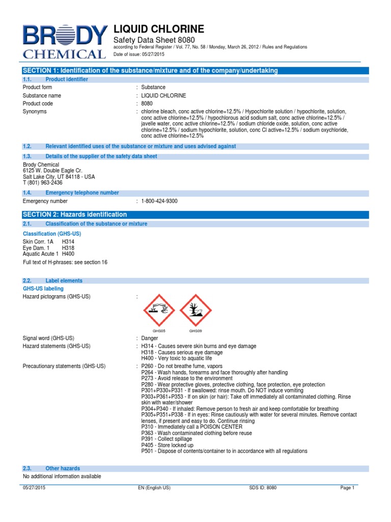 Sds 6 liquid chlorine 8080 pdf