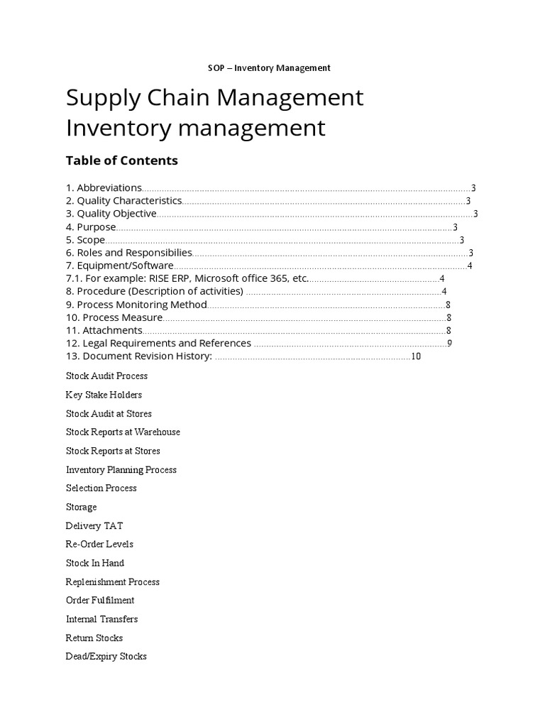 SOP Inventory Management PDF Inventory Enterprise Resource Planning