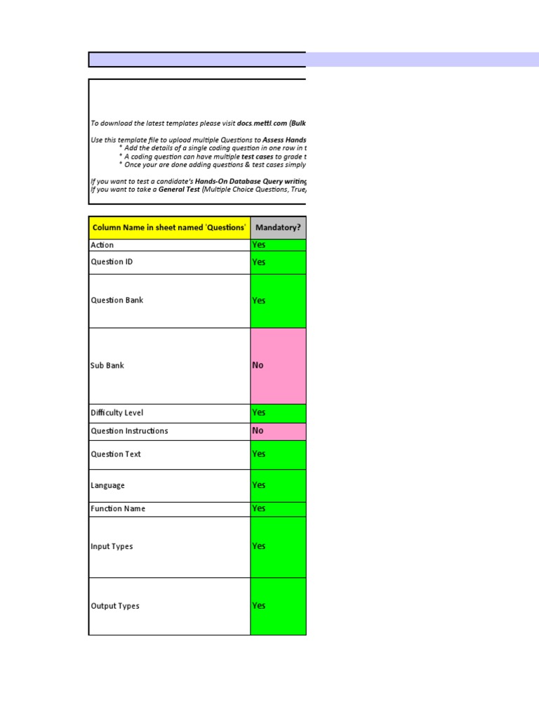 Mettl Bulk Upload Template Coding Questions v2 | PDF | Programming ...