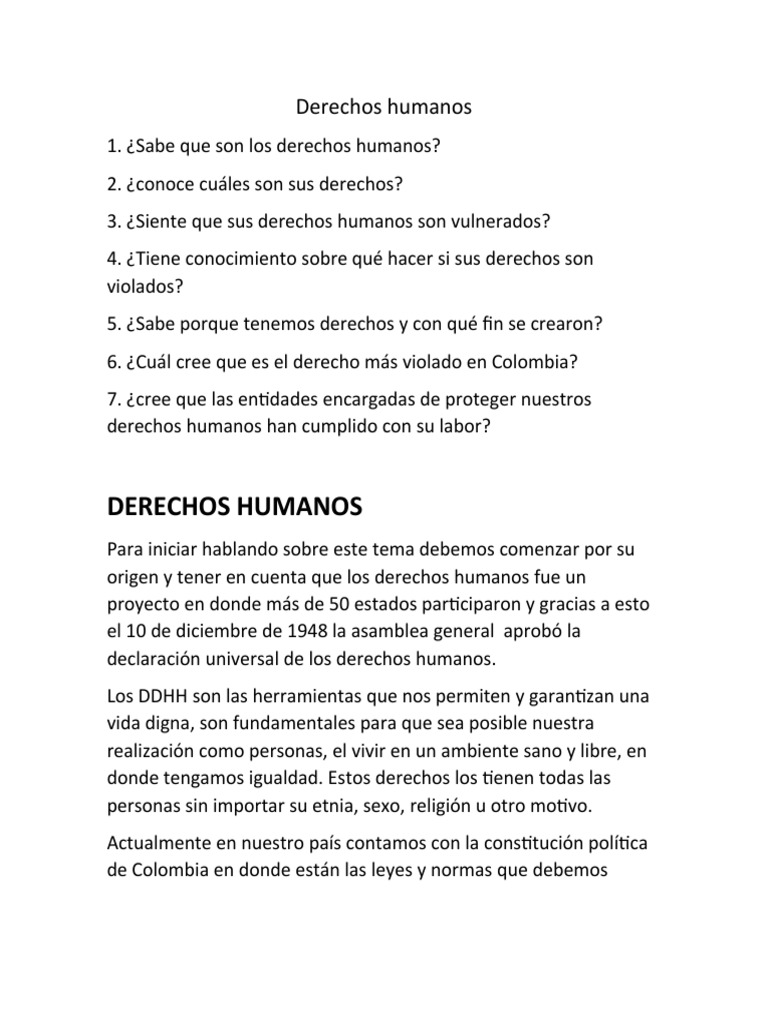 Derechos Humanos en Colombia: Realidad y Retos | PDF | Derechos humanos ...