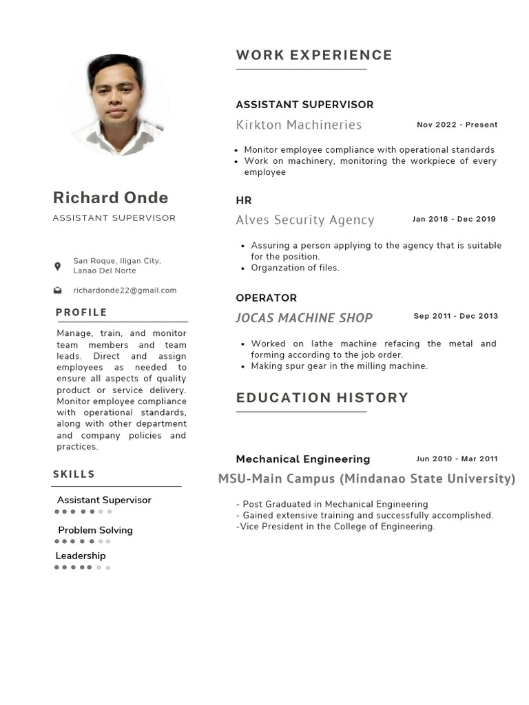 Machine Shop Supervisor Resume Example | PDF
