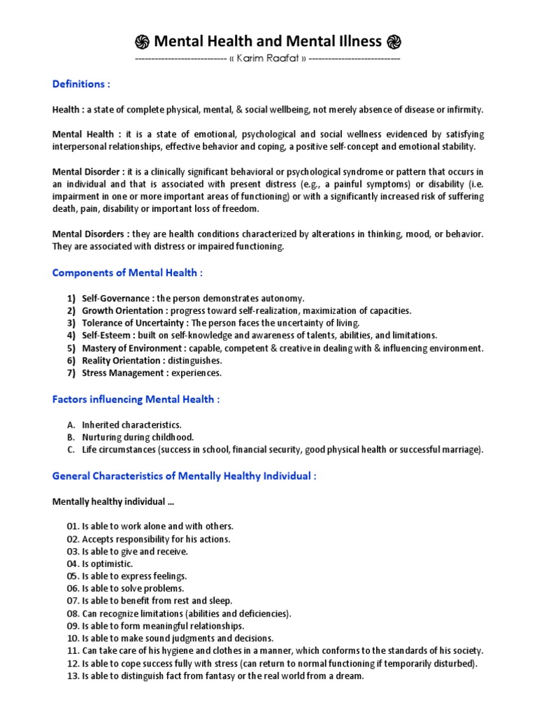 KR - Mental Health and Mental Illness | PDF