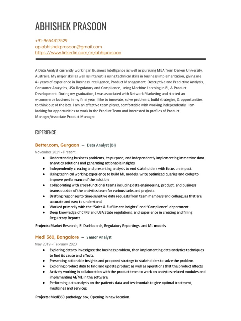 Data Analyst with BI & Product Management Expertise | PDF
