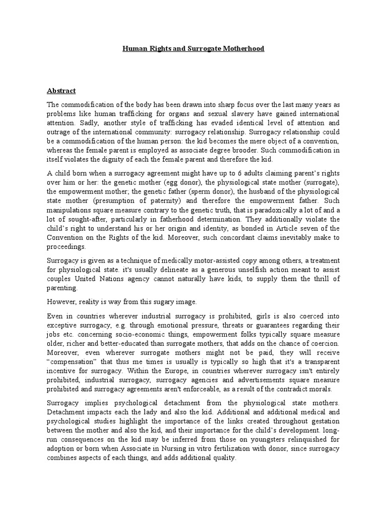 Human Rights and Surrogate Mother | PDF | Surrogacy | Mother