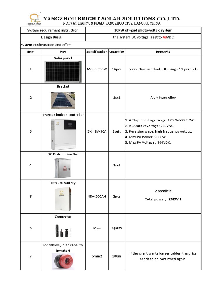10KW Off-Grid Solar System Design | PDF | Power Inverter | Photovoltaics