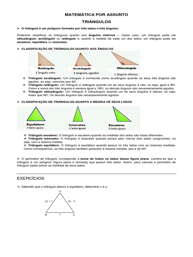 MATEMÁTICA POR ASSUNTO Triangulos Parte 1 | PDF | Triângulo | Geometria ...