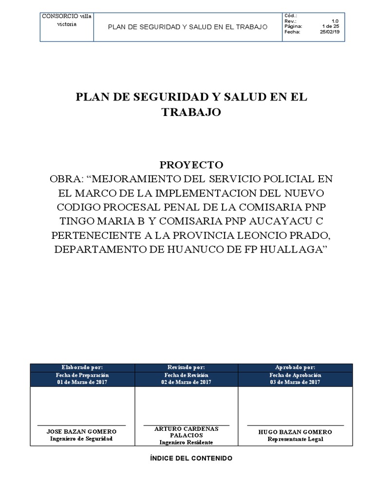 Plan de Seguridad y Salud en el Trabajo | PDF | Seguridad y salud ...