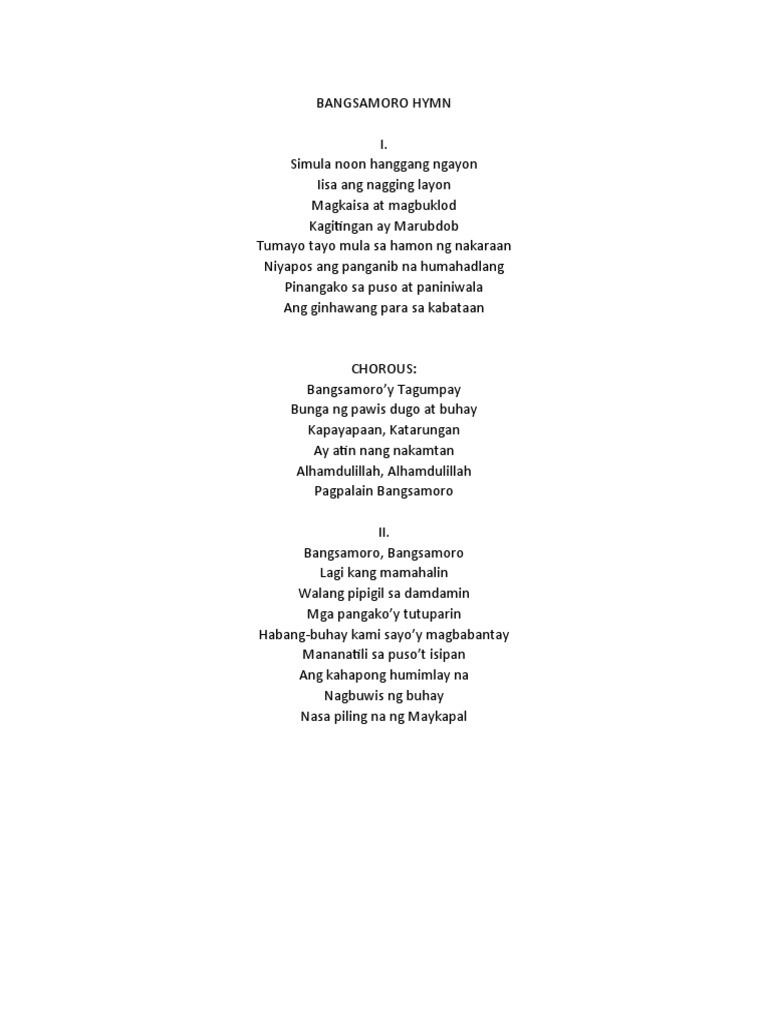 Bangsamoro Hymn Lyrics | PDF