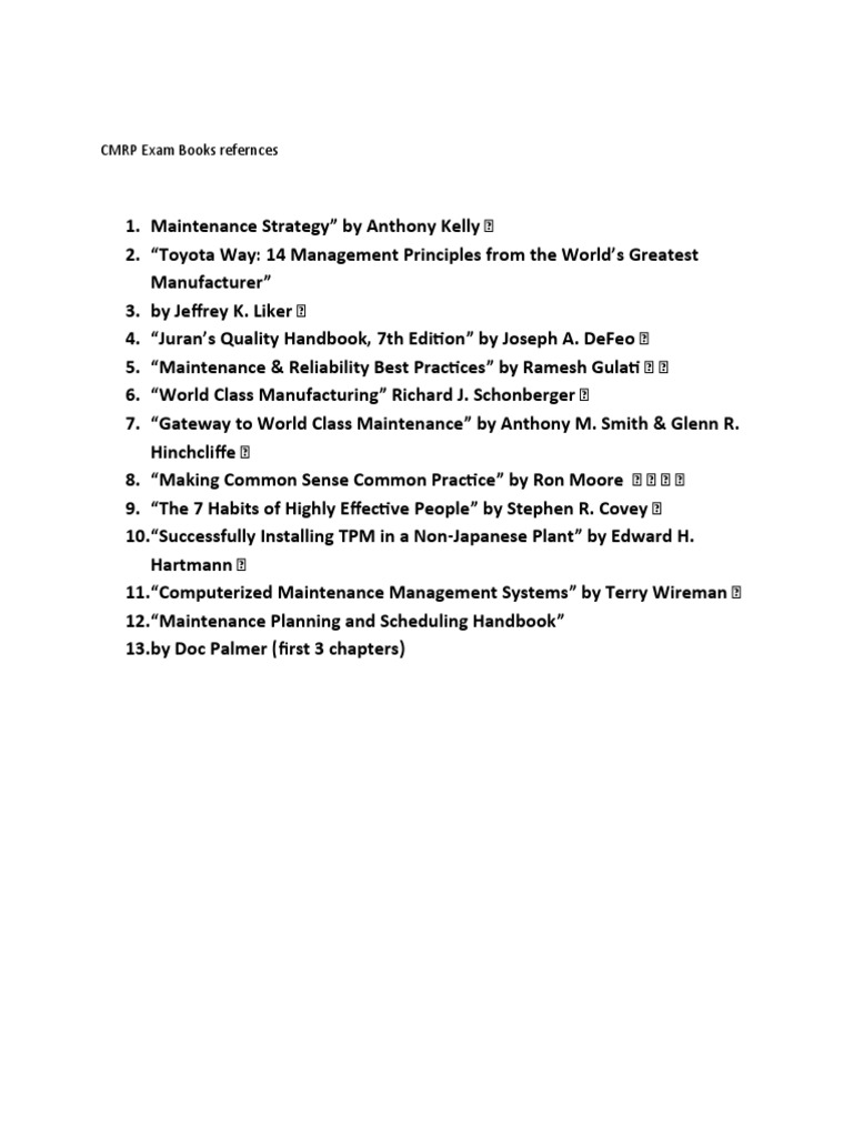 CMRP Exam Book References List | PDF | Computers