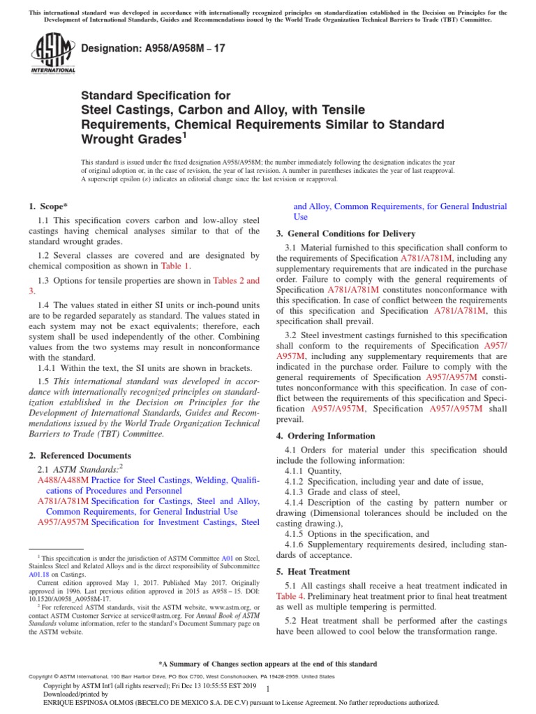A958A958M PDF Specification (Technical Standard) Heat Treating
