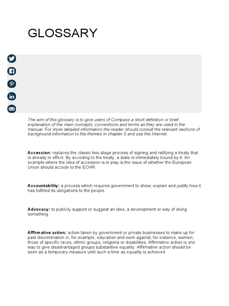 GLOSSARY Council of Europe PDF Human Rights European Convention