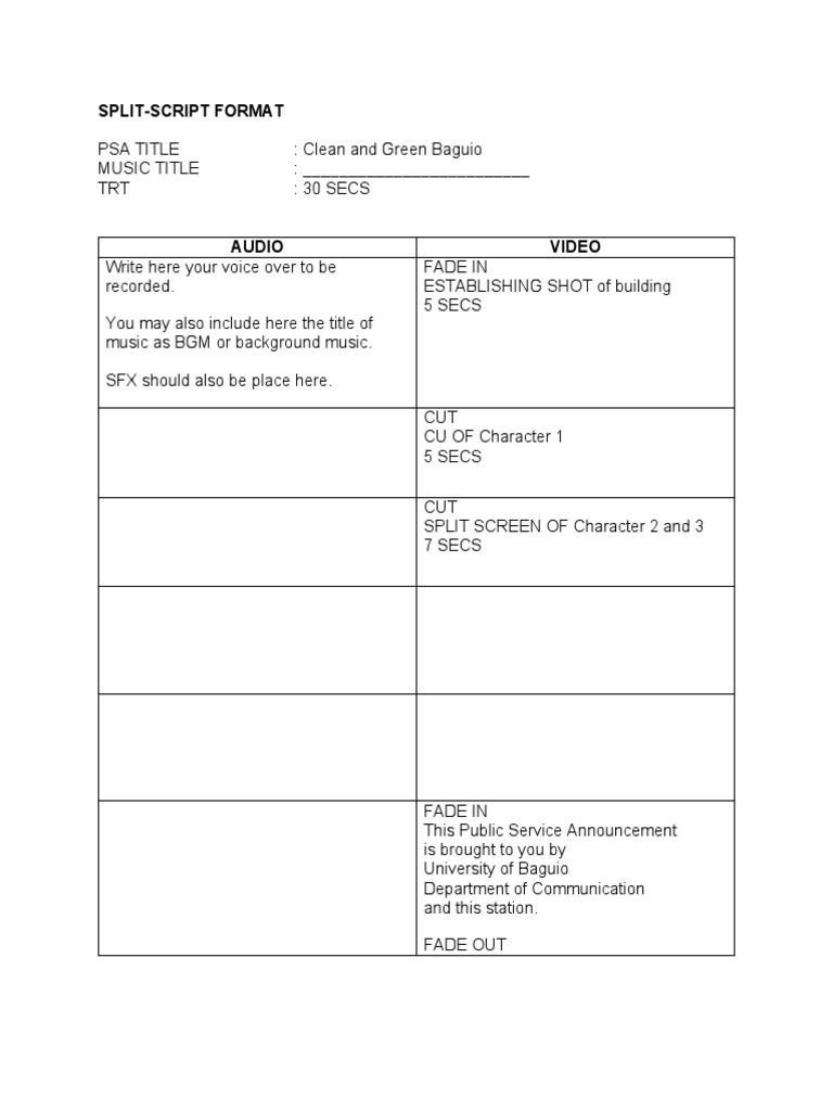 Split-Script Format for PSA | PDF