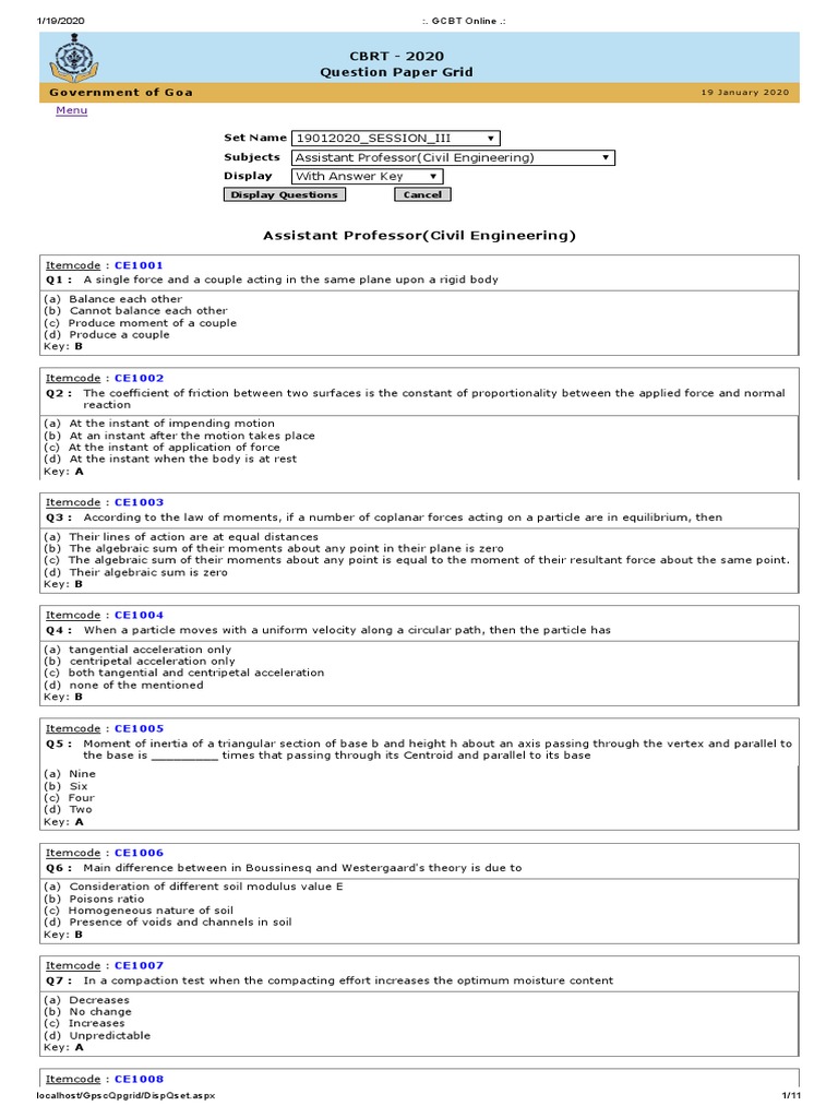 Assistant Professor (Civil Engineering) Key | PDF