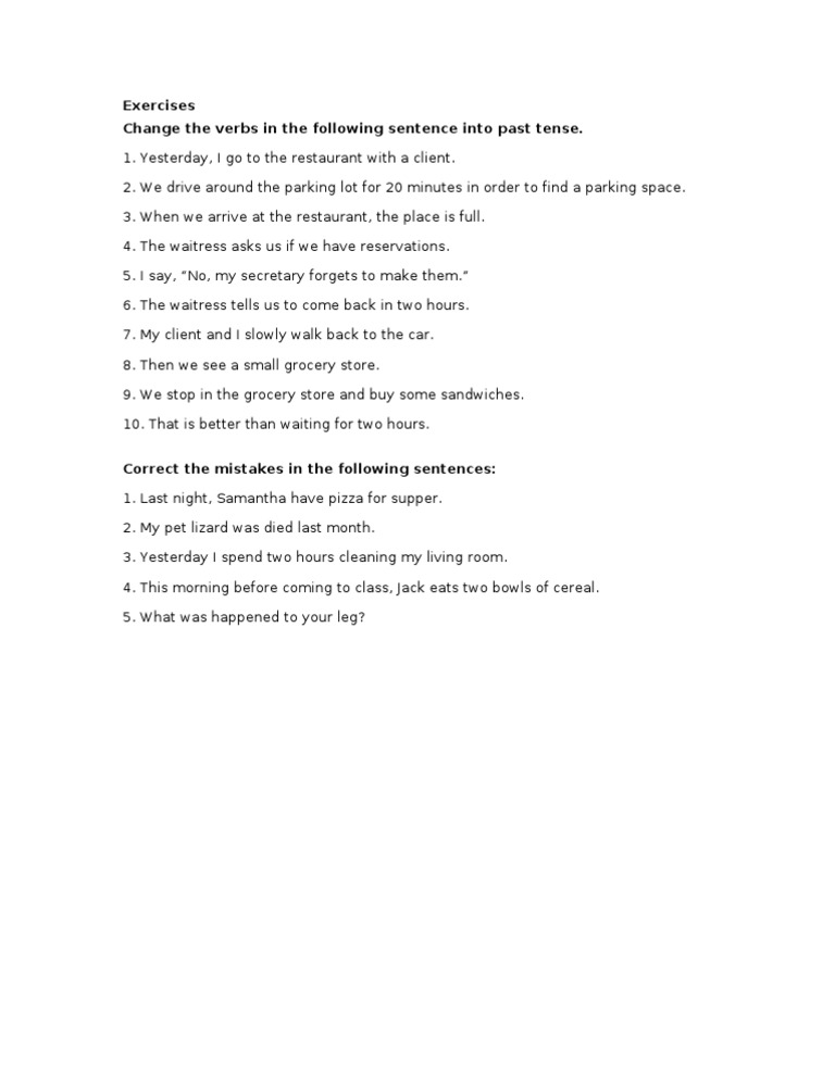 Past Tense and Grammar Exercises | PDF | Language Arts & Discipline ...