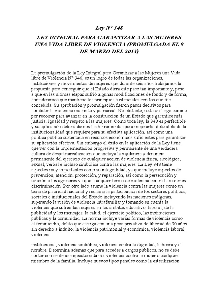 Ley N° 348: Protección Integral a Mujeres | PDF | La violencia contra ...