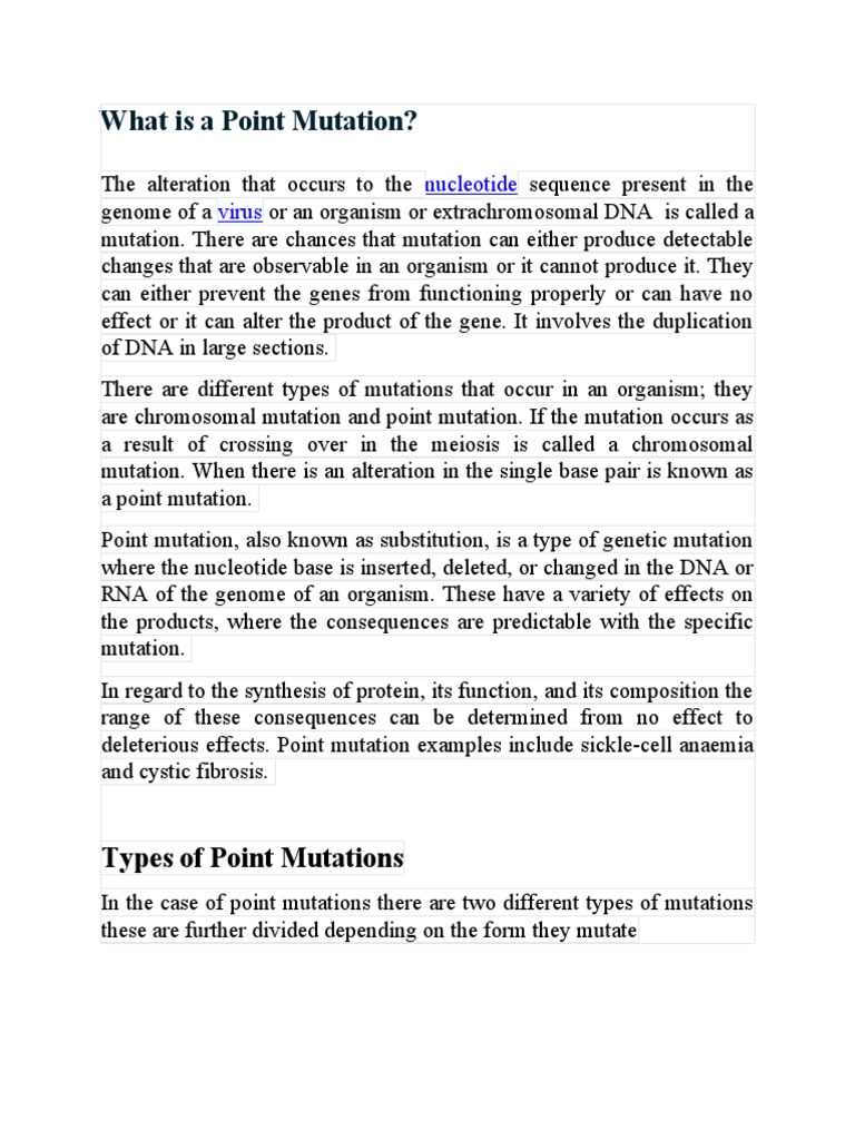 What is a Point Mutation | PDF | Mutation | Point Mutation