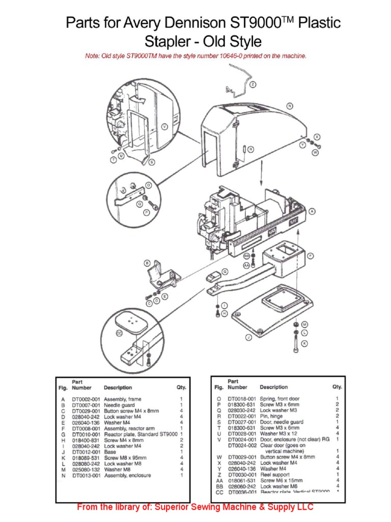 ST9000 Plastic Stapler Parts List | PDF | Technology & Engineering