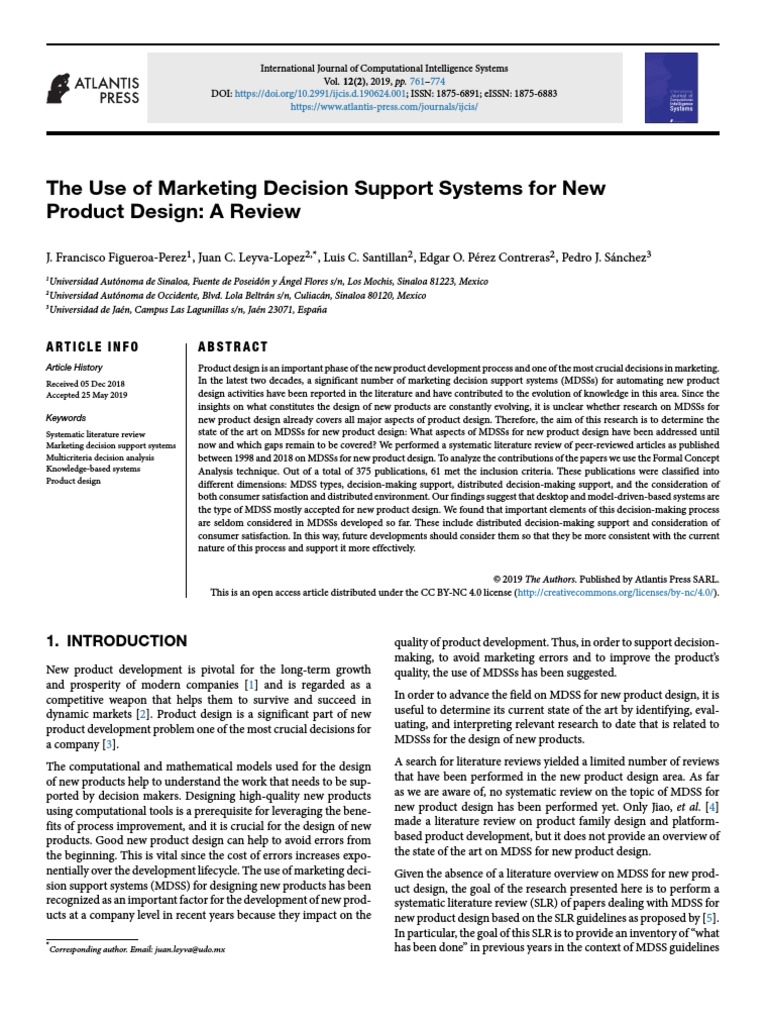 The Use of Marketing Decision Support Systems For New Product Design: A ...