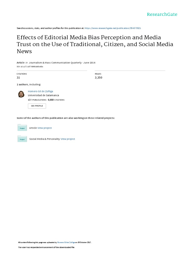 Effects of Editorial Media Bias Perception and Media Trust On The Use
