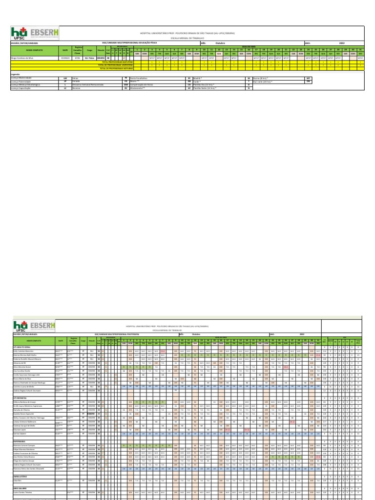 Escala Mensal de Trabalho HU-UFSC | PDF | Afastamento | Lei Trabalhista