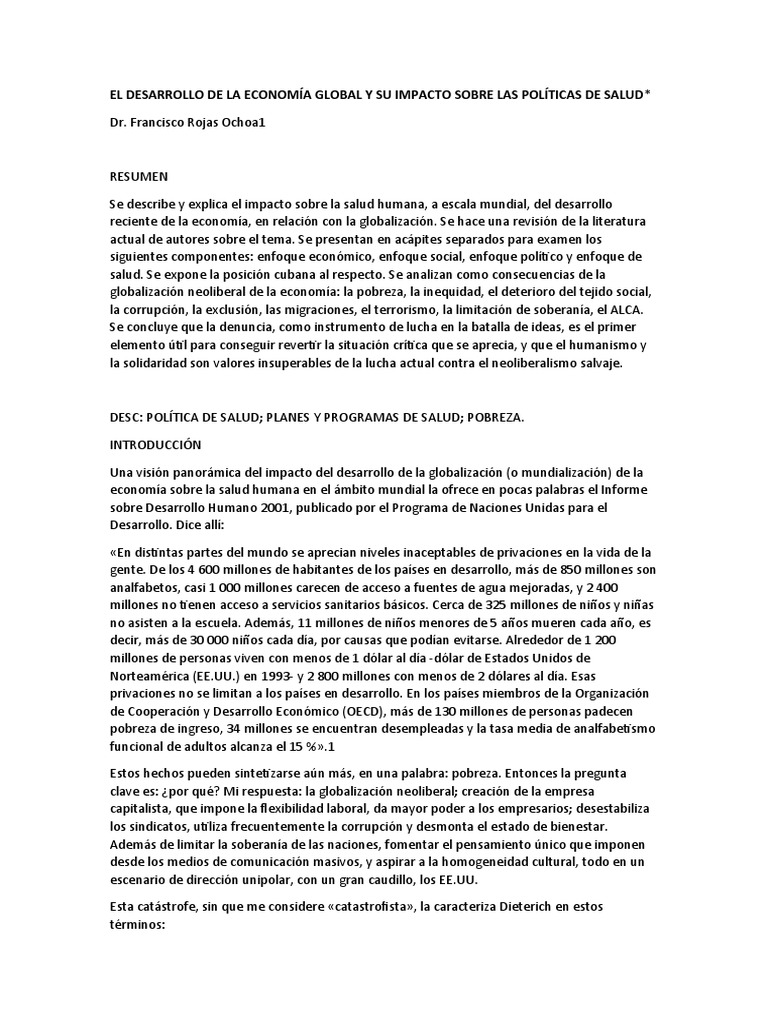 Impacto de la Globalización en Salud Global | PDF | Pobreza e ...