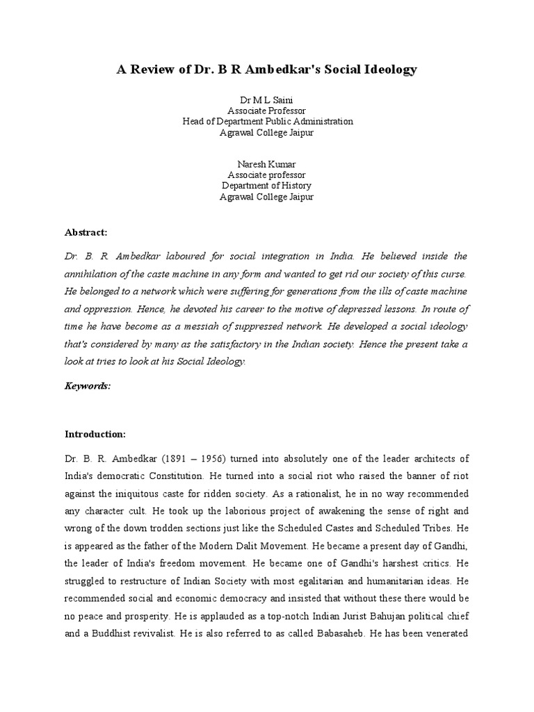 A Review of Dr. B R Ambedkar's Social Ideology | PDF | Dalit | Mahatma ...
