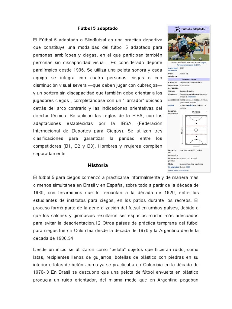 Historia del Fútbol 5 Adaptado | PDF | Asociación de Futbol | Deportes