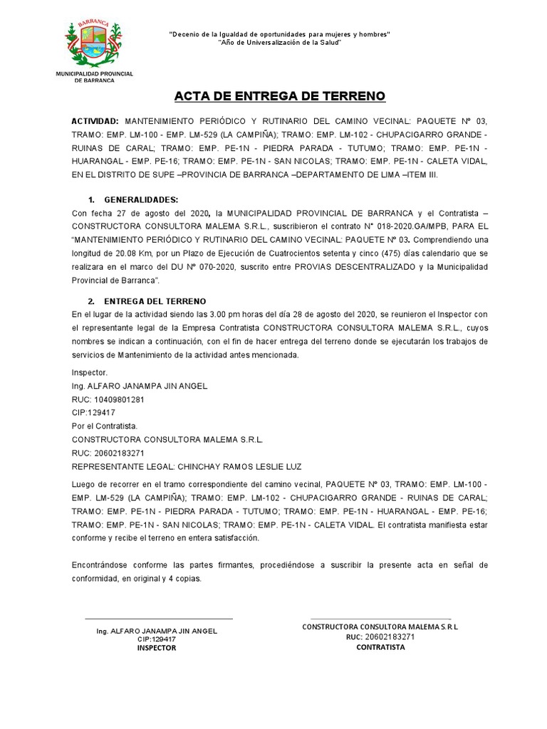 Entrega de Terreno a LM Constructora | PDF | Derecho