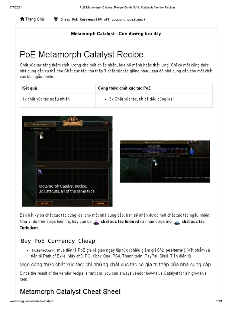 PoE Metamorph Catalyst Recipe Guide 3.14, Catalysts Vendor Recipes PDF