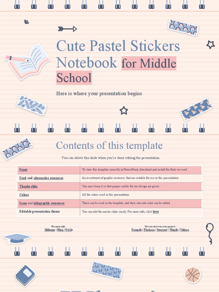 Cute Pastel Stickers Notebook For Middle School by Slidesgo | PDF ...