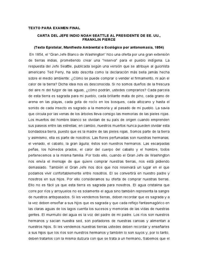 Carta del jefe indio para evaluación PDF