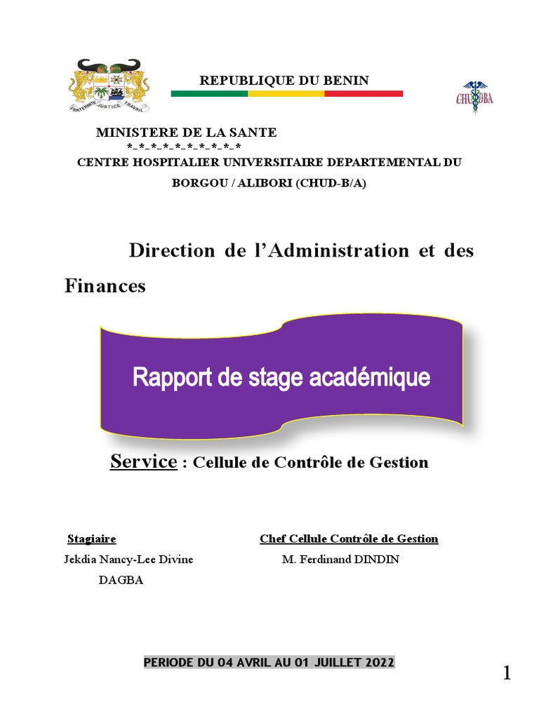 Rapport de stage au CHUD Borgou-Alibori | PDF | Hôpital | Budget