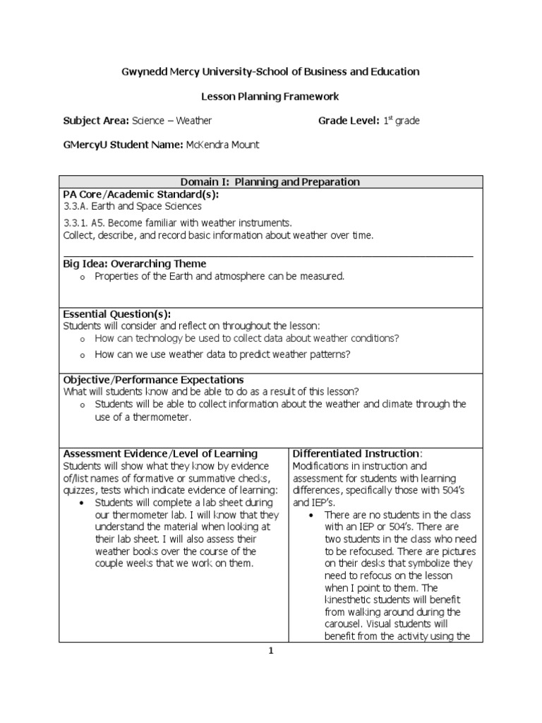 Lesson Plan Weather Temperature | PDF | Learning | Educational Assessment