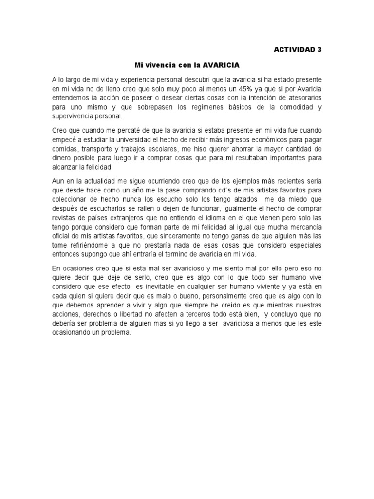 Reflexiones sobre la Avaricia Personal | PDF | Relaciones personales ...