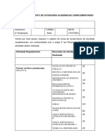 Requerimento horas atividades complementares Artes