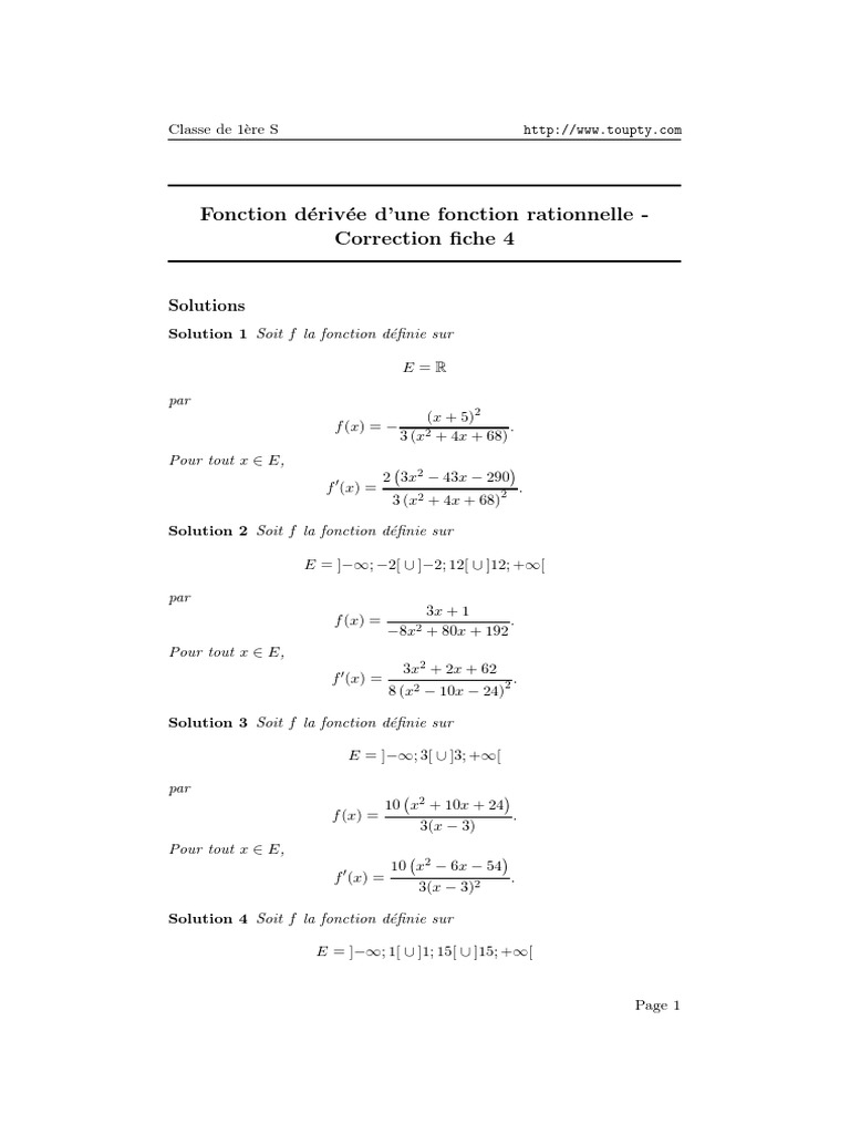Dérivées de fonctions rationnelles | PDF