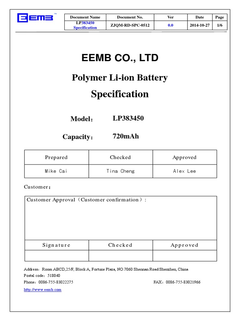LP383450 | PDF | Rechargeable Battery | Electricity
