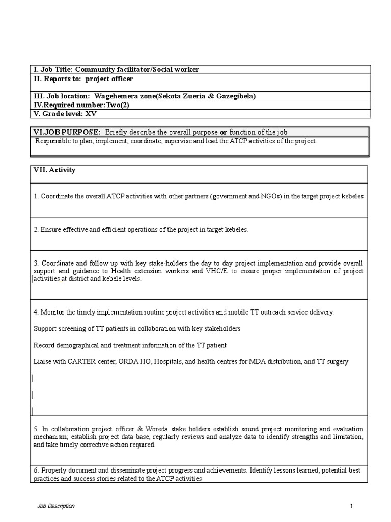 Community Facilitator Job Overview | PDF | Wash | Sanitation