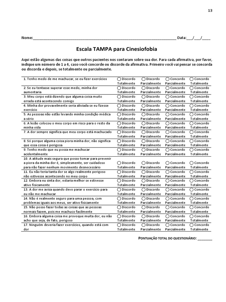 Escala TAMPA para Cinesiofobia | PDF | Dor