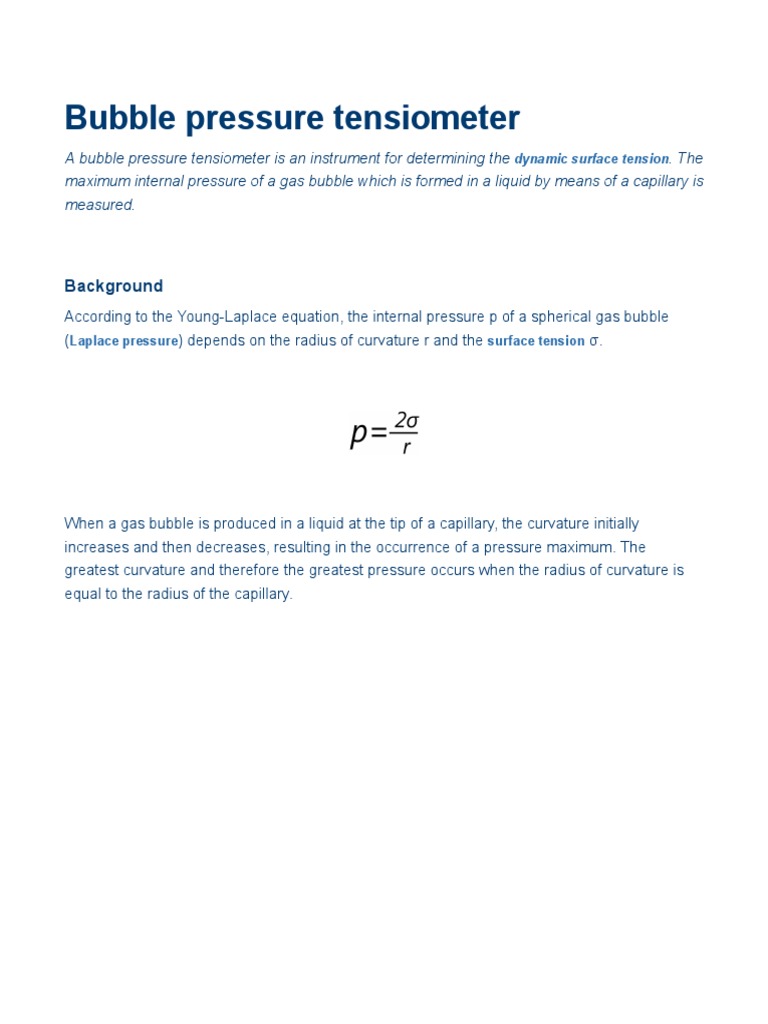 Bubble Pressure Tensiometer KRÜSS Scientific PDF Surface Tension
