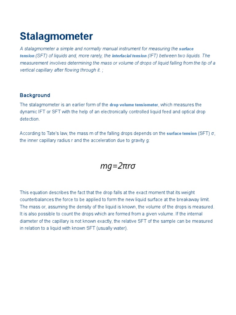 Stalagmometer: Measuring Surface Tension | PDF | Liquids | Surface Tension