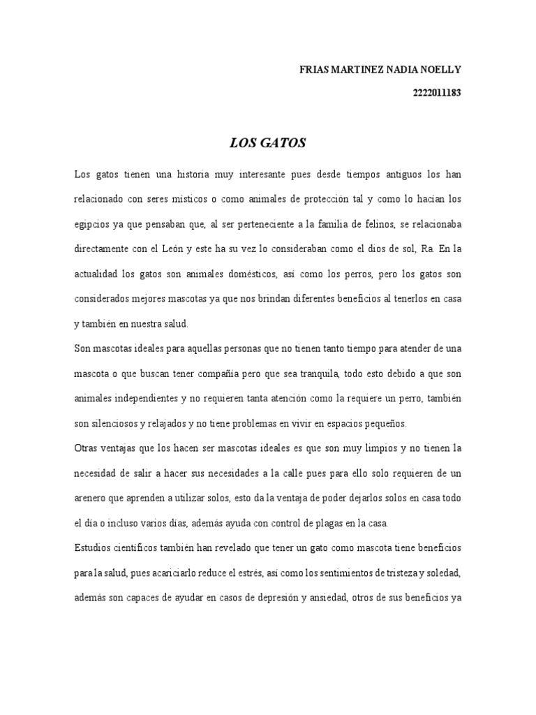 Ensayo Los Gatos | PDF | Mascota | Gatos